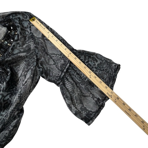 Embellished Animal Print Sheer Tunic Top Women’s Size XL Boho Peasant Dressy - Picture 15 of 16